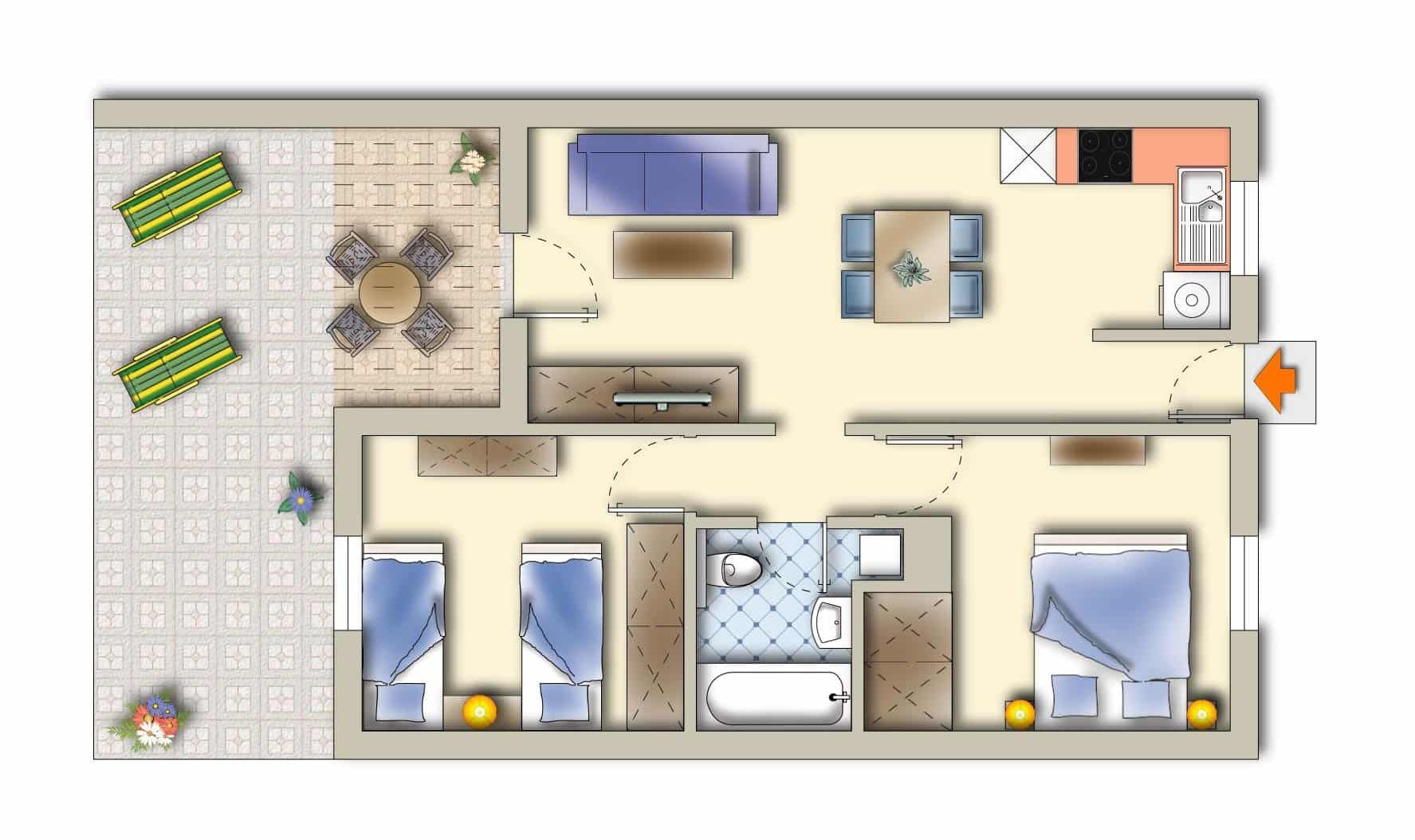 Grundriss Apartment Skeleas 2
